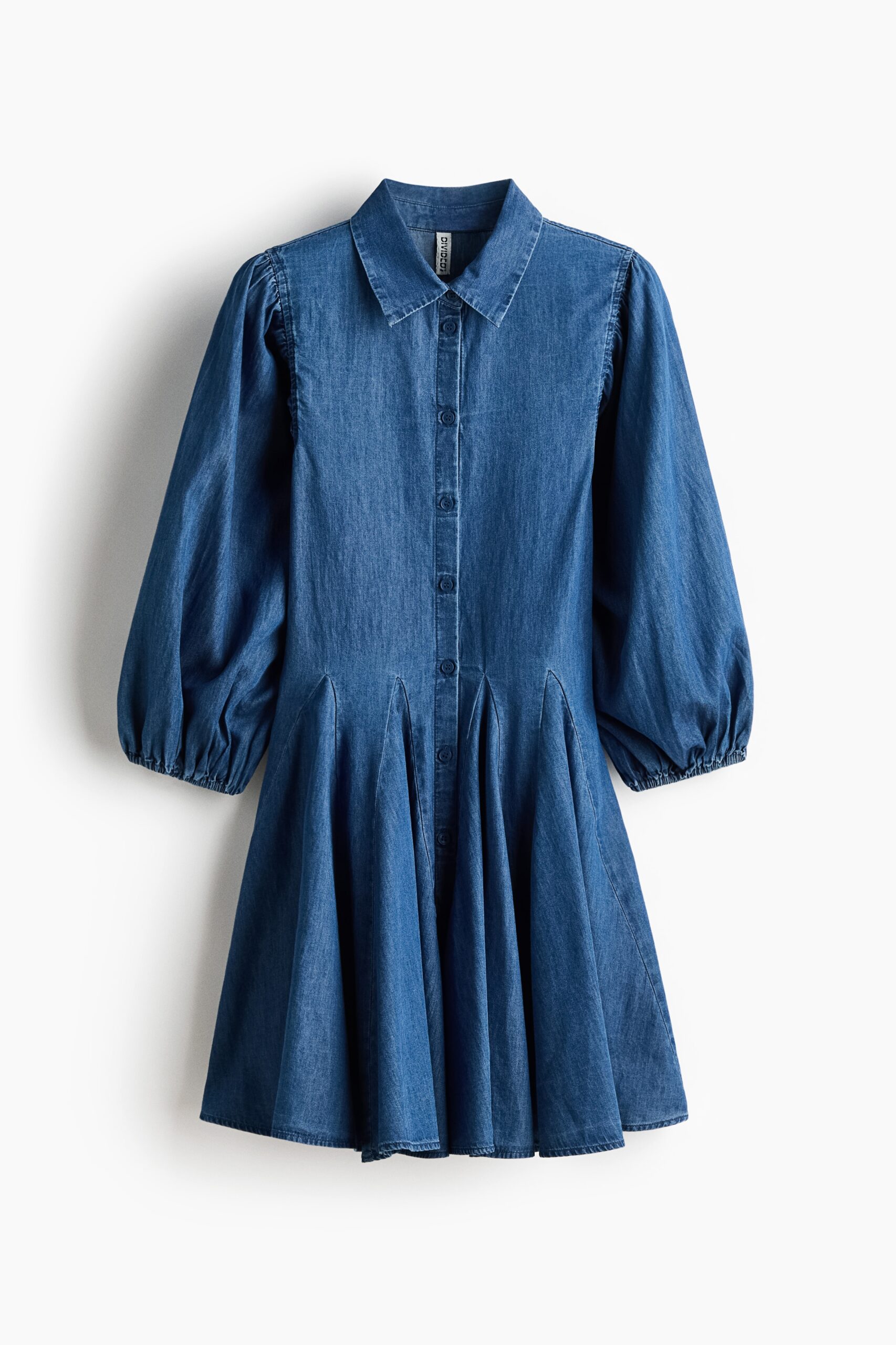 H & M - Uitlopende jurk met pofmouwen - Denimblauw
