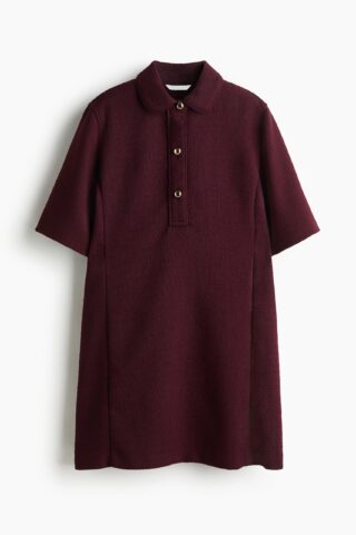 H & M - Bouclé jurk met kraag - Bordeauxrood