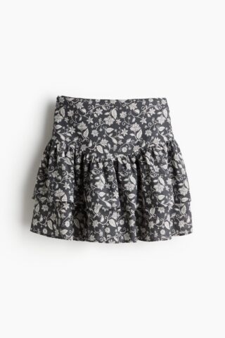 H & M - Katoenen volantrok - Donkergrijs/Bloemen