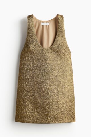 H & M - Glinsterende jacquardgeweven jurk - Goudkleurig