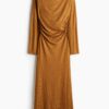 H & M - Gedrapeerde midi-jurk - Donkerbeige