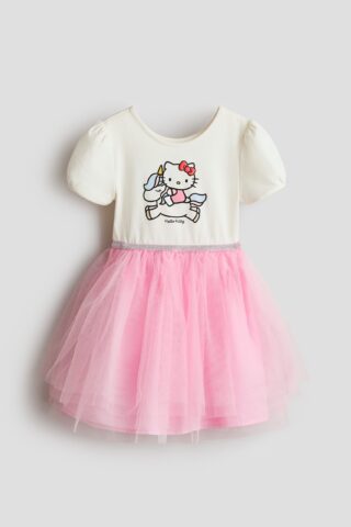 H & M - Jurk met tulen rok - Roomwit/Hello Kitty