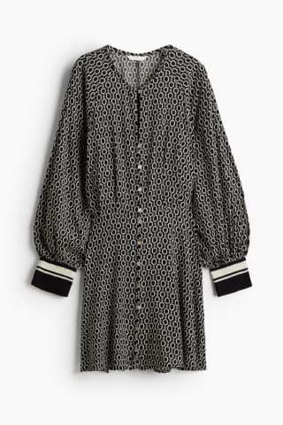 H & M - Jurk met lange mouwen - Zwart/Dessin