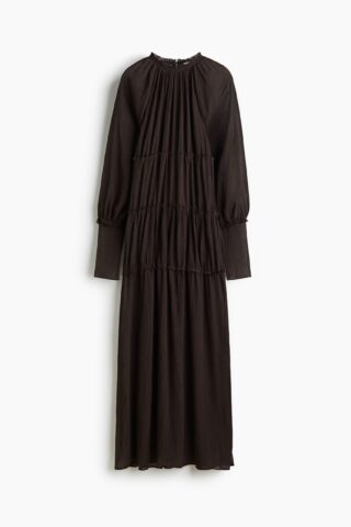 H & M - Maxi-jurk van chiffon - Donkerbruin