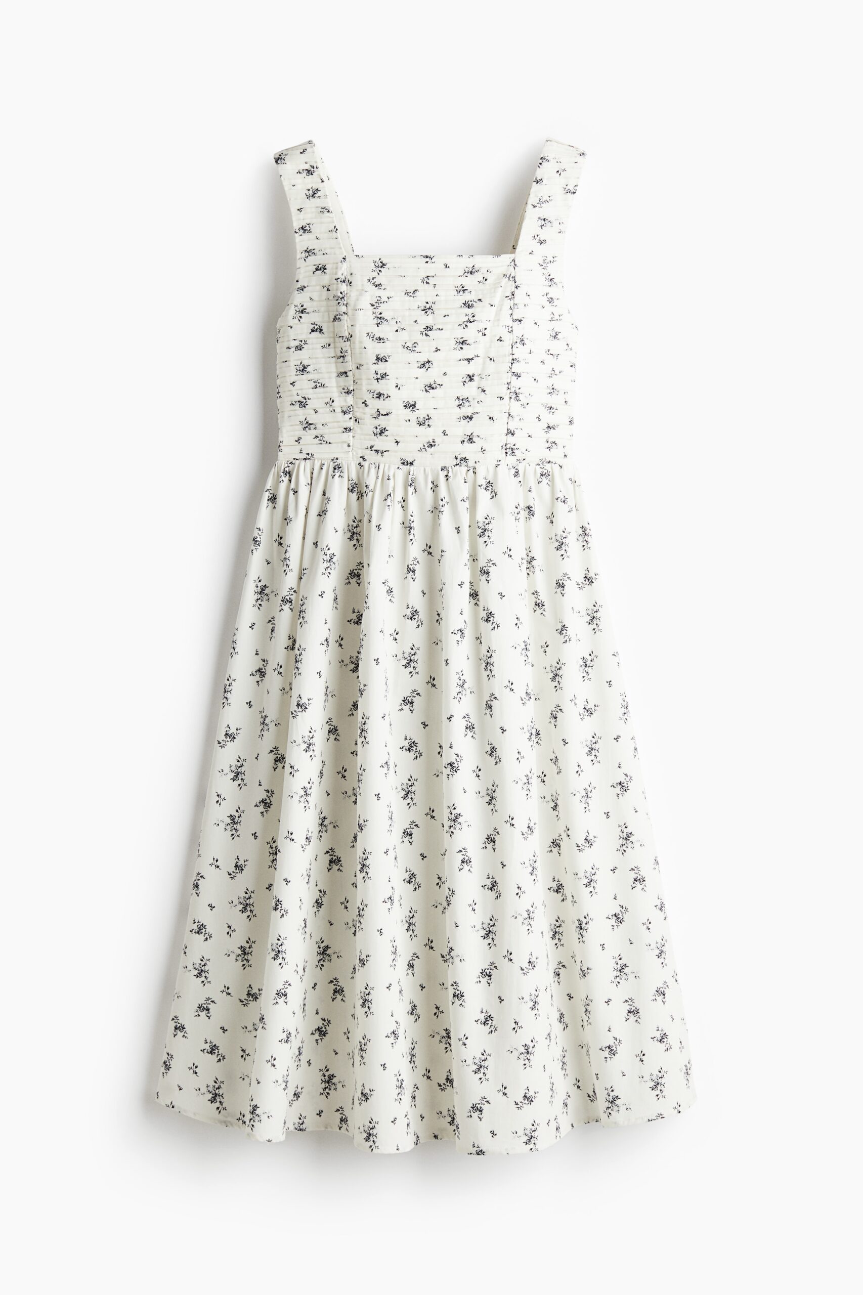 H & M - Uitlopende jurk met plooitjes - Roomwit/Bloemen