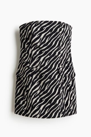 H & M - Jacquardgeweven bandeaujurk - Zwart/Zebradessin