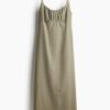 H & M - Strappy jurk van linnenmix - Kakigroen