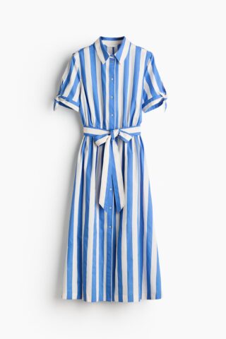H & M - Overhemdjurk met korte mouwen - Blauw/Wit Gestreept