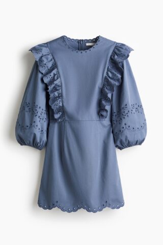 H & M - Jurk met broderie anglaise - Dusty Blauw