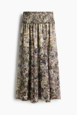 H & M - Rok met gesmokte taille - Beige/Bloemen