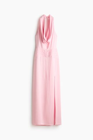 H & M - Satijnen jurk met watervalhals - Lichtroze