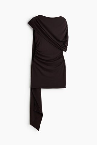 H & M - Gedrapeerde jurk met capedetail - Donkerbruin