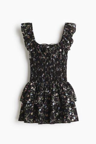 H & M - Jurk met gesmokte taille - Zwart/Bloemen