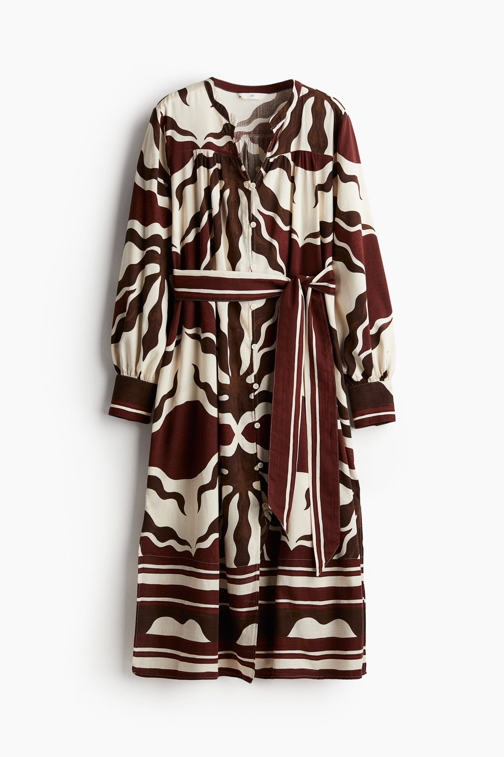 H & M - Kaftanjurk met strikceintuur - Bruin/Dessin H & M - Kaftanjurk met strikceintuur - Bruin/Dessin