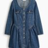 H & M - Denim jurk met uitlopende rok - Denimblauw