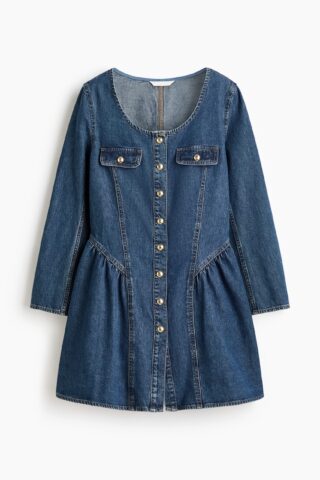 H & M - Denim jurk met uitlopende rok - Denimblauw