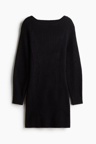 H & M - Ribgebreide jurk met boothals - Zwart