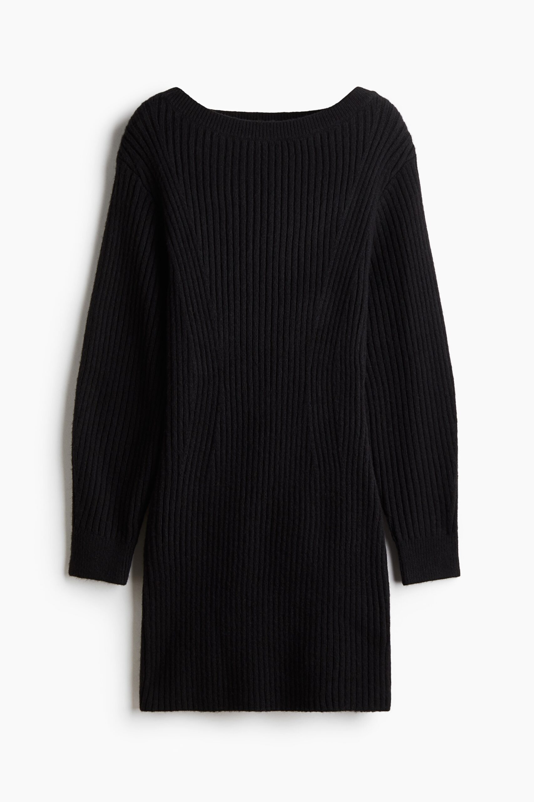H & M - Ribgebreide jurk met boothals - Zwart H & M - Ribgebreide jurk met boothals - Zwart