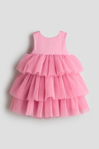 H & M - Jurk met tulen volantrok - Donkerroze