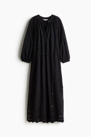 H & M - Jurk met broderie anglaise - Zwart