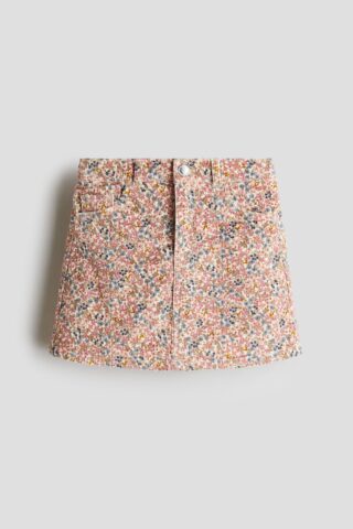 H & M - Corduroy rok - Lichtroze/Bloemen