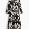 H & M - Volantjurk met print - Zwart/Dessin