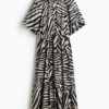 H & M - Overhemdjurk met strikceintuur - Roomwit/Zebradessin