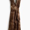 H & M - Mouwloze jurk met overslag - Bruin/Luipaarddessin