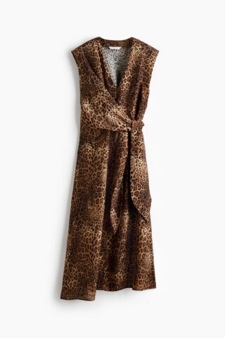 H & M - Mouwloze jurk met overslag - Bruin/Luipaarddessin