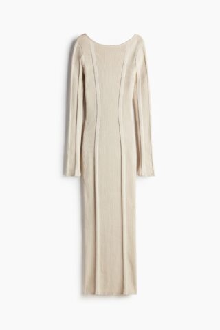 H & M - Ribgebreide bodyconjurk met rugdecolleté - Lichtbeige