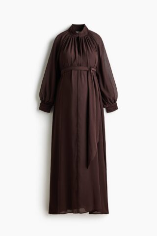 H & M - MAMA Chiffon jurk met lange mouwen - Donkerbruin