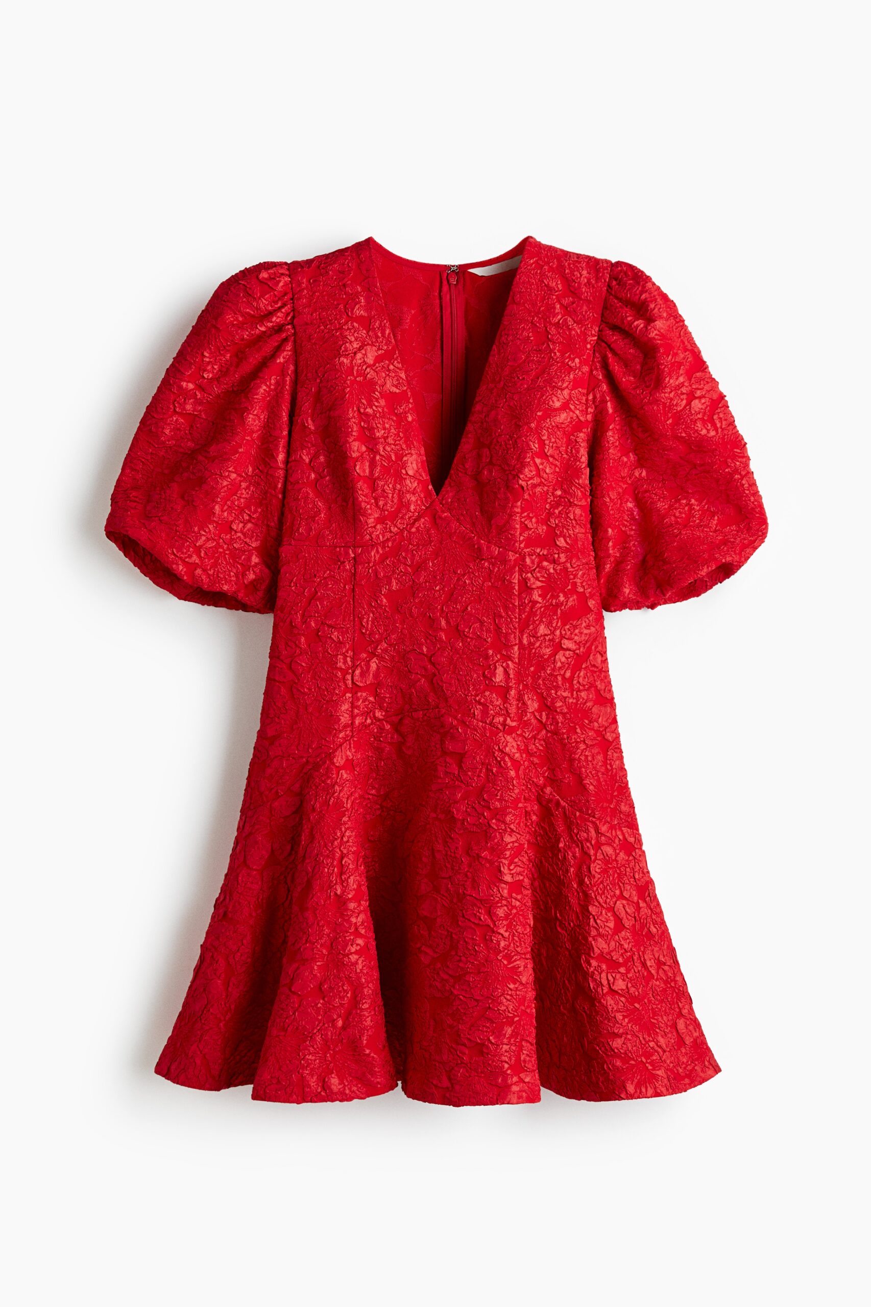 H & M - Jurk met pofmouwen - Rood