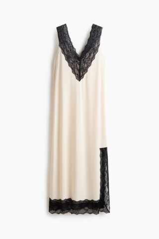 H & M - Jurk met kant - Roomwit/Zwart