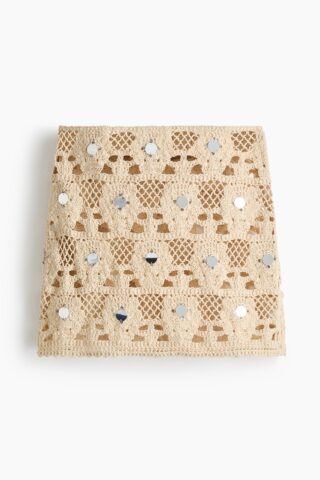 H & M - Strandrok met gehaakte look en pailletten - Lichtbeige