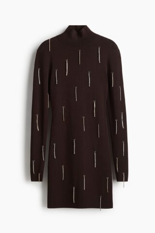 H & M - Jurk met stras - Donkerbruin