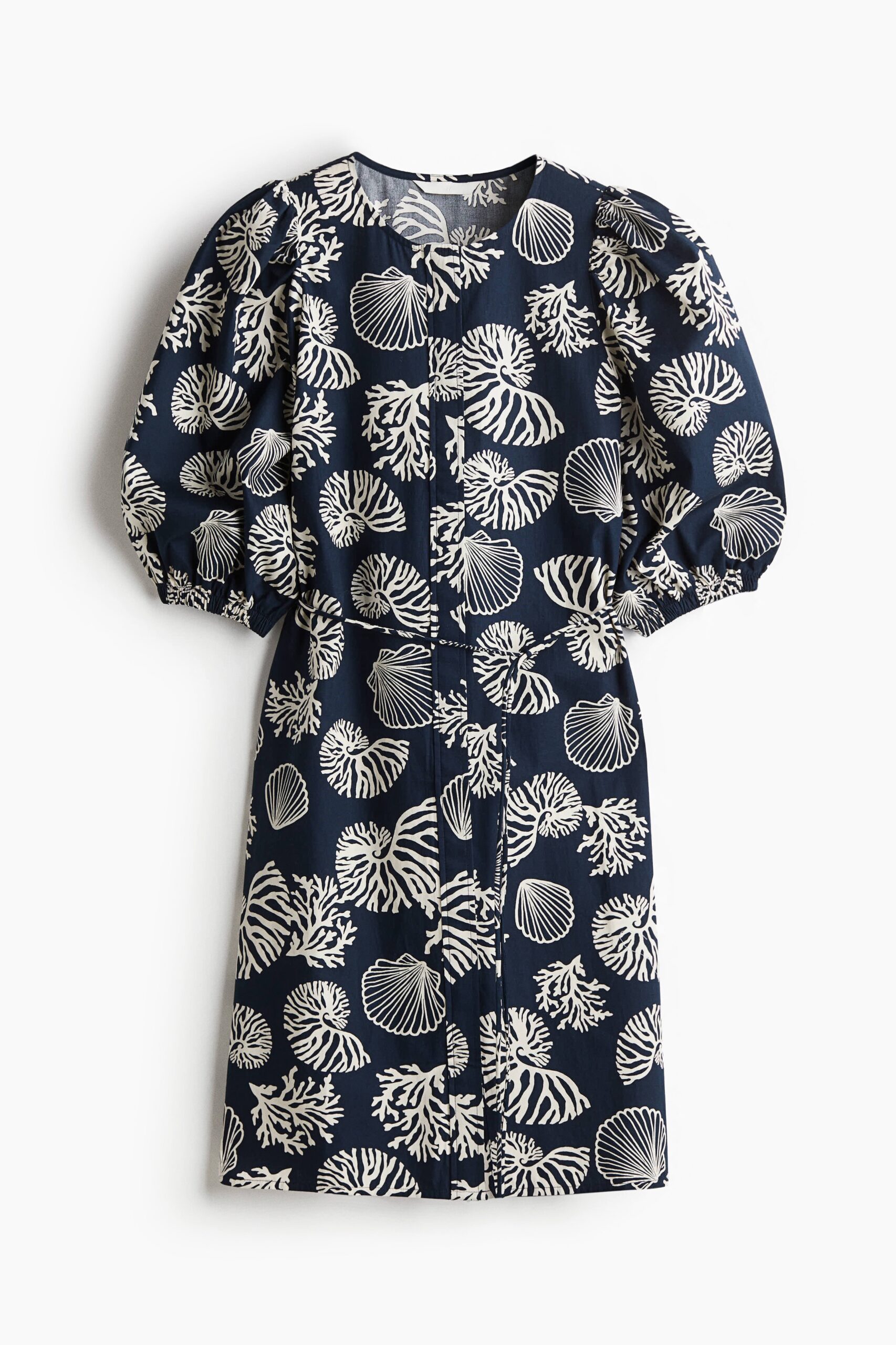 H & M - Jurk met pofmouwen - Marineblauw/Dessin