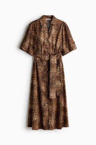 H & M - Jurk met strikceintuur - Bruin/Luipaarddessin