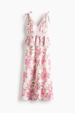 H & M - MAMA Voedingsjurk van linnenmix - Roomwit/Bloemen