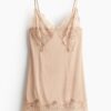H & M - Satijnen jurk met kant - Lichtbeige