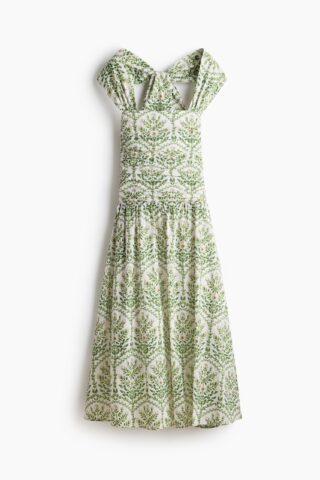 H & M - Halterjurk van popeline - Wit/Bloemen