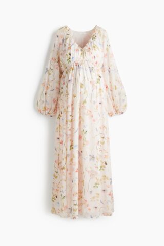 H & M - MAMA Maxi-jurk met ballonmouwen - Wit/Bloemen