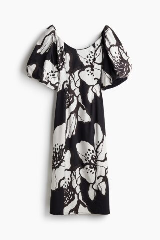 H & M - Jurk met ballonmouwen - Zwart/Witte Bloemen