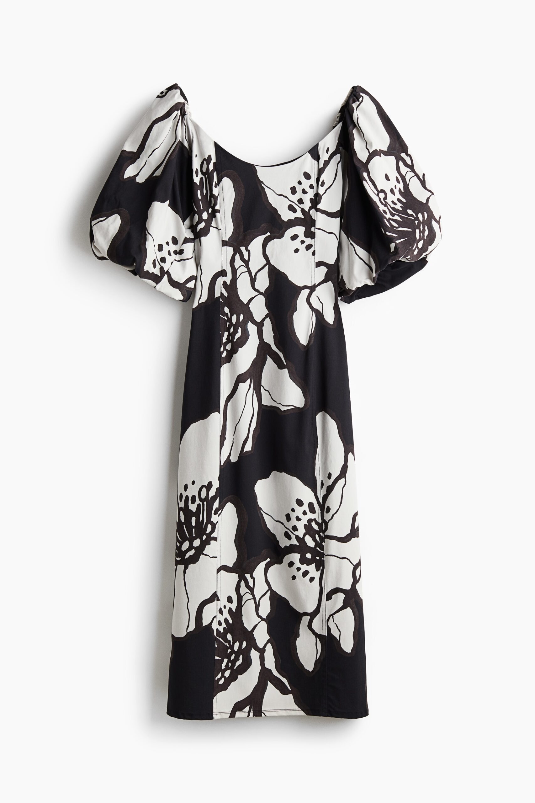 H & M - Jurk met ballonmouwen - Zwart/Witte Bloemen H & M - Jurk met ballonmouwen - Zwart/Witte Bloemen