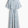 H & M - Overhemdjurk met strikceintuur - Wit/Blauw Dessin