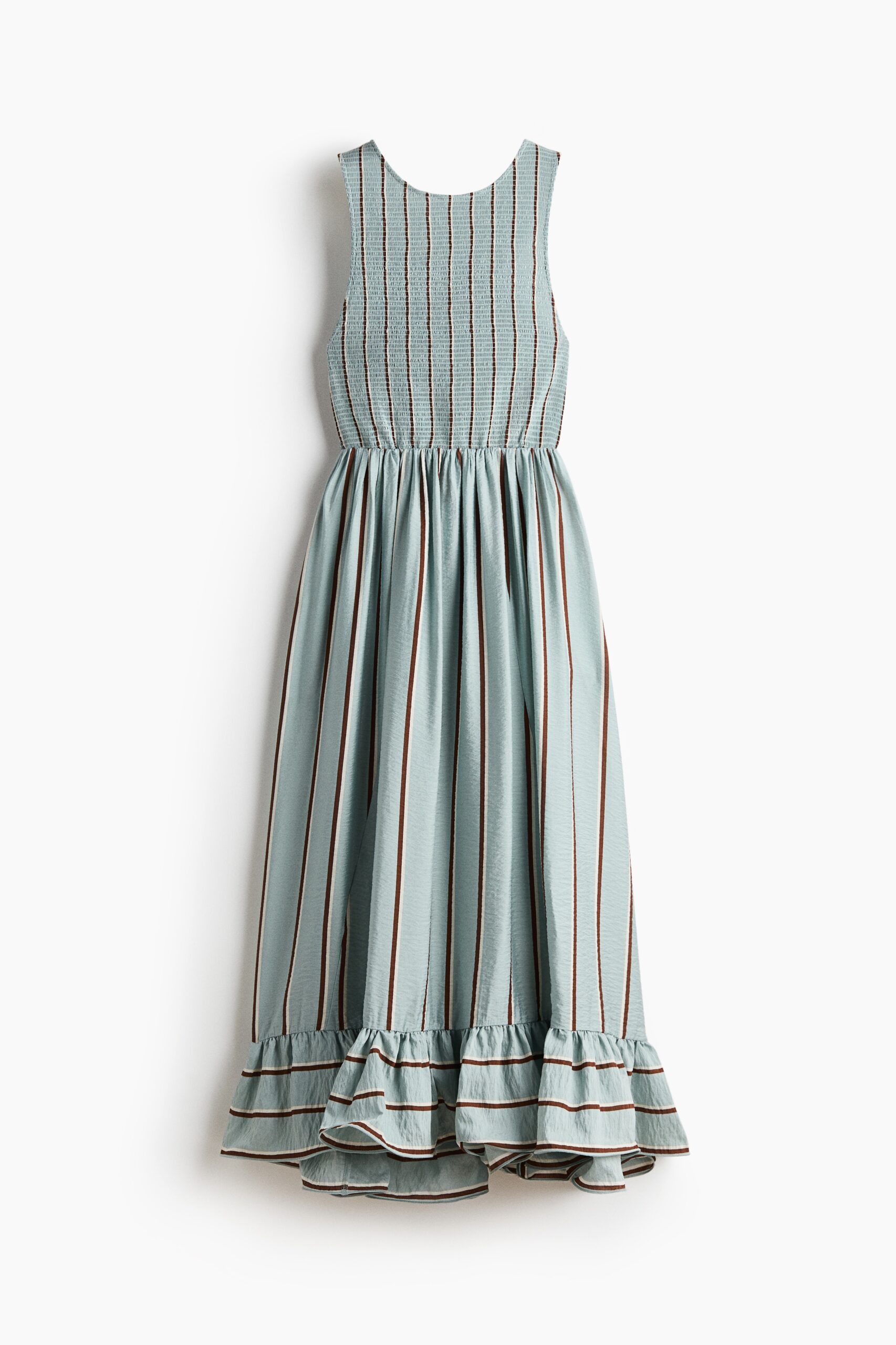 H & M - Jurk met smokwerk - Dusty Lichtturkoois/Gestreept