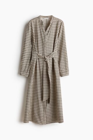 H & M - Jurk met strikceintuur - Roomwit/Dessin