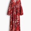 H & M - Tuniekjurk met ballonmouwen - Donkerrood/Bloemen