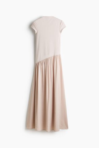 H & M - Asymmetrische jurk van verschillende materialen - Bleekroze