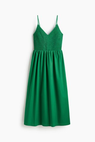 H & M - Katoenen jurk met smokwerk - Groen