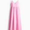 H & M - Jurk met strikbandjes en broderie anglaise - Lichtroze